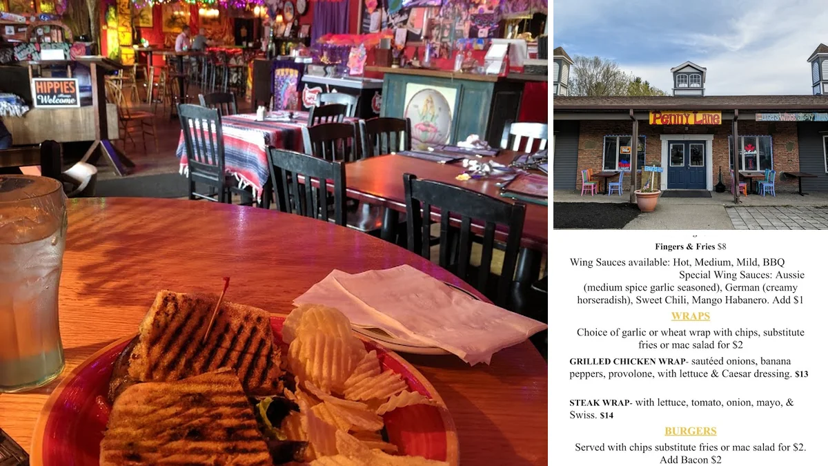 Spacious pub dining area with eclectic decor.